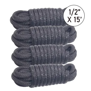 1/2" x 15' Double Braided Nylon Marine Dock Lines (4-Pack)