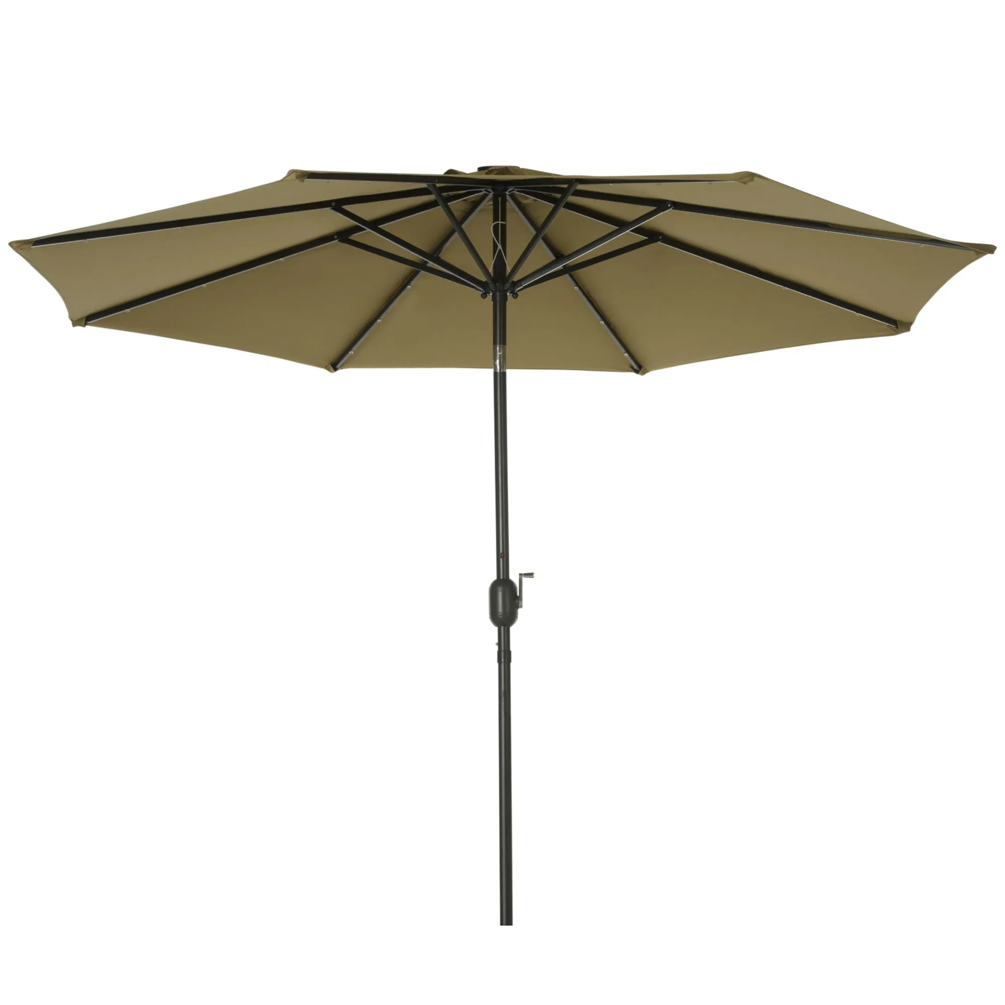 2.7m Patio Garden Umbrella Outdoor Parasol with Tilt Crank and 24 LEDs Lights (Brown)