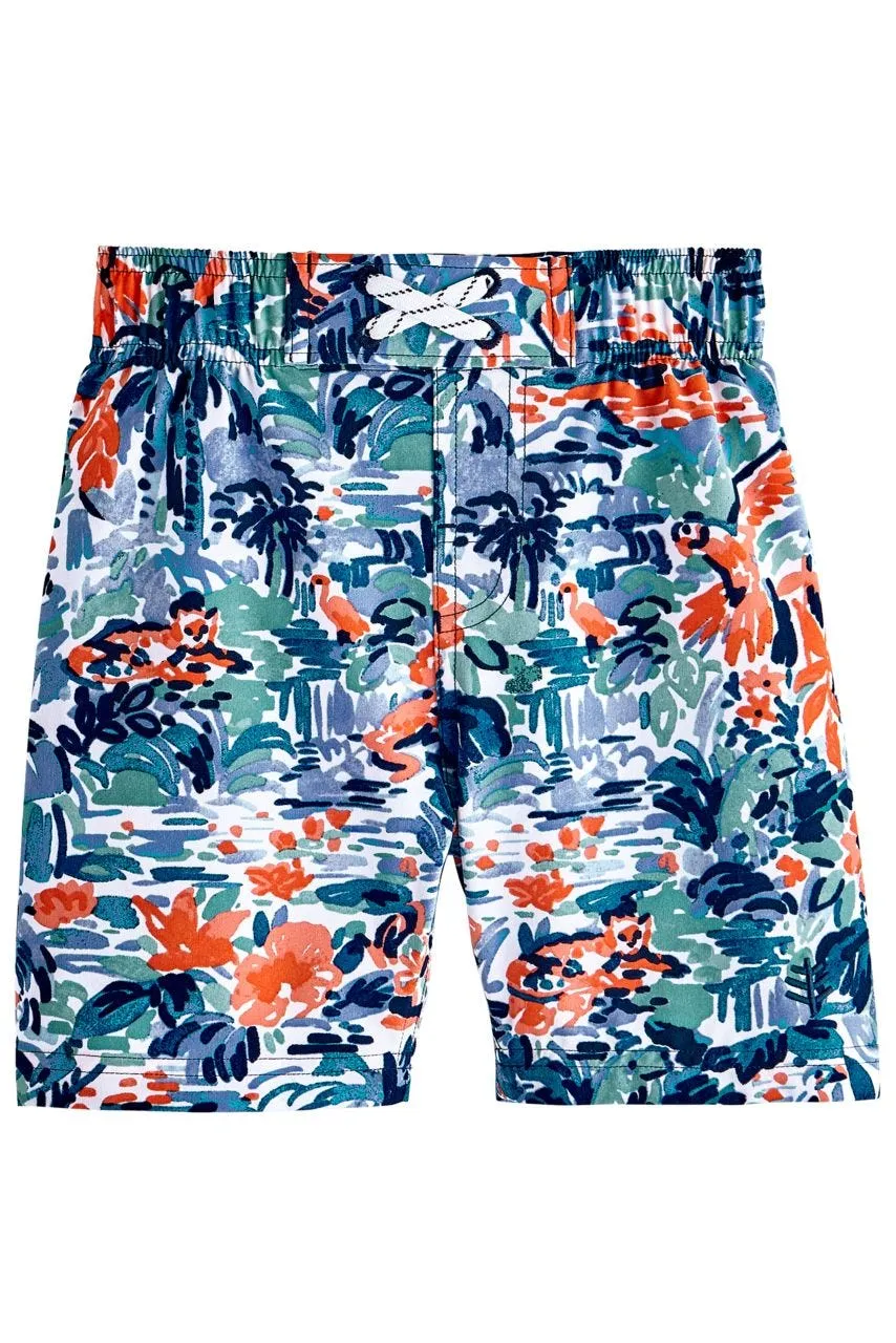 Baby Island Swim Trunks   |  Blue Multicolor Painted Rainforest