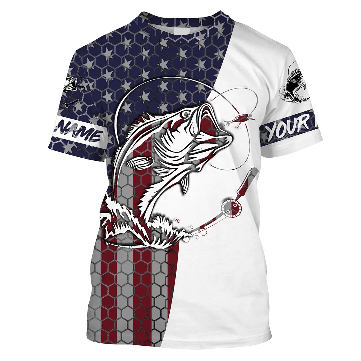 Bass Fishing American Flag Custom Long Sleeve performance Fishing shirts, Personalized Patriotic Bass Fishing jerseys