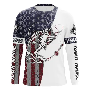 Bass Fishing American Flag Custom Long Sleeve performance Fishing shirts, Personalized Patriotic Bass Fishing jerseys