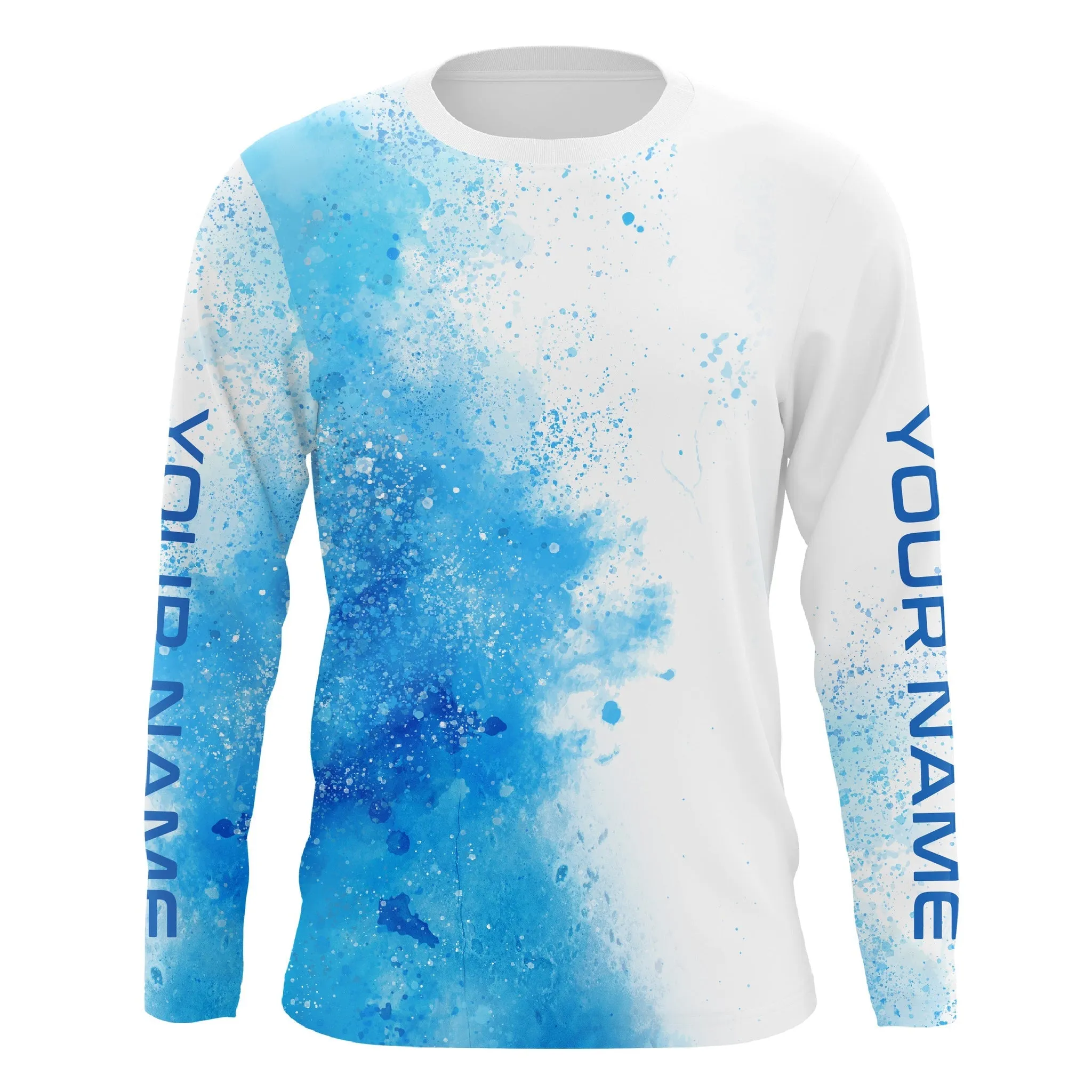 Blue Water Splash Custom 3D Long Sleeve Performance Fishing Shirts, Fishing Camo Tournament Shirt