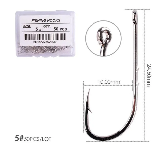 Fishhook 50pcs/ Box Long Shank Fishing Hook 1#-10# Fish Hooks High Carbon Steel Sharp Barbed Offset Narrow Bait Hook Fishhook