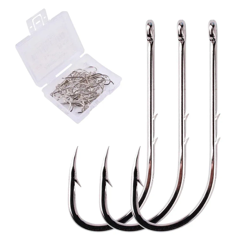 Fishhook 50pcs/ Box Long Shank Fishing Hook 1#-10# Fish Hooks High Carbon Steel Sharp Barbed Offset Narrow Bait Hook Fishhook