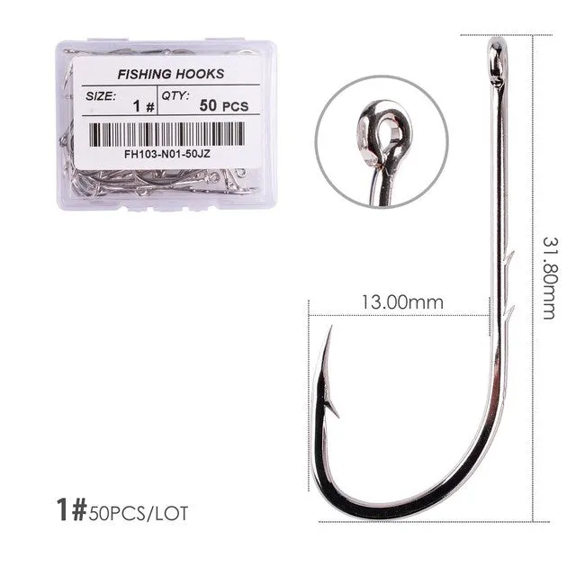 Fishhook 50pcs/ Box Long Shank Fishing Hook 1#-10# Fish Hooks High Carbon Steel Sharp Barbed Offset Narrow Bait Hook Fishhook