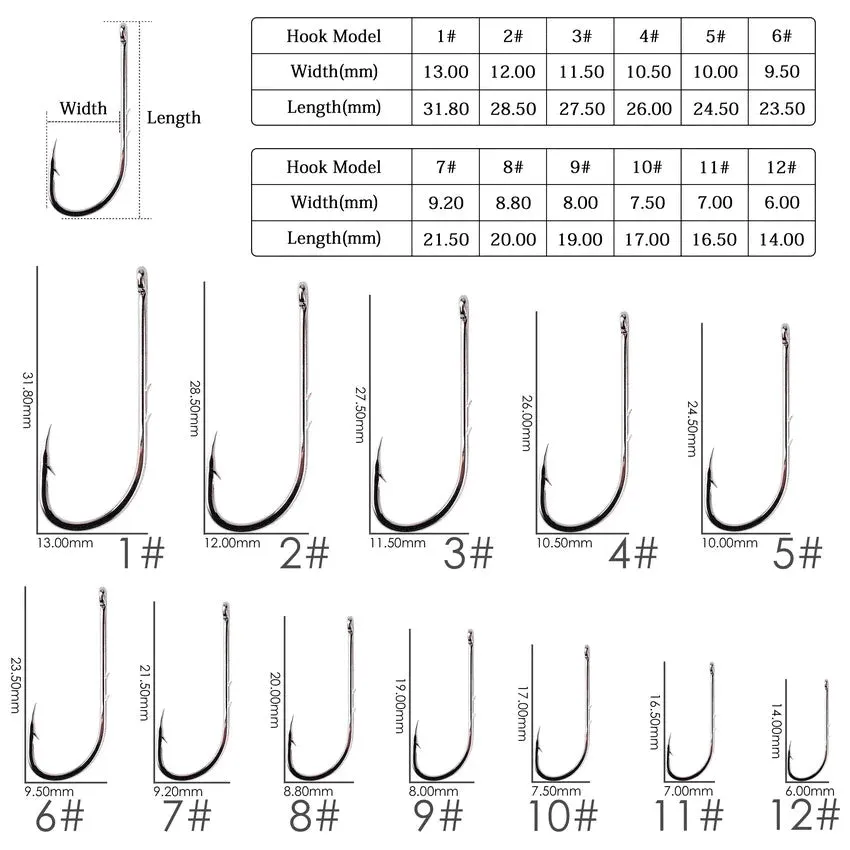 Fishhook 50pcs/ Box Long Shank Fishing Hook 1#-10# Fish Hooks High Carbon Steel Sharp Barbed Offset Narrow Bait Hook Fishhook