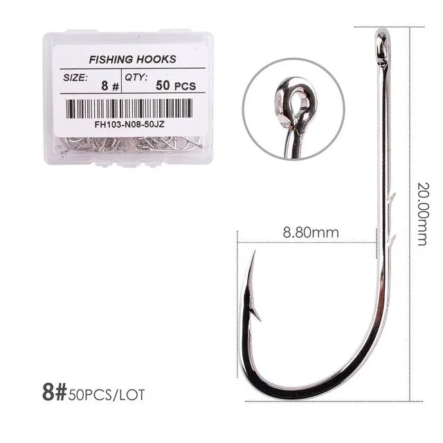 Fishhook 50pcs/ Box Long Shank Fishing Hook 1#-10# Fish Hooks High Carbon Steel Sharp Barbed Offset Narrow Bait Hook Fishhook