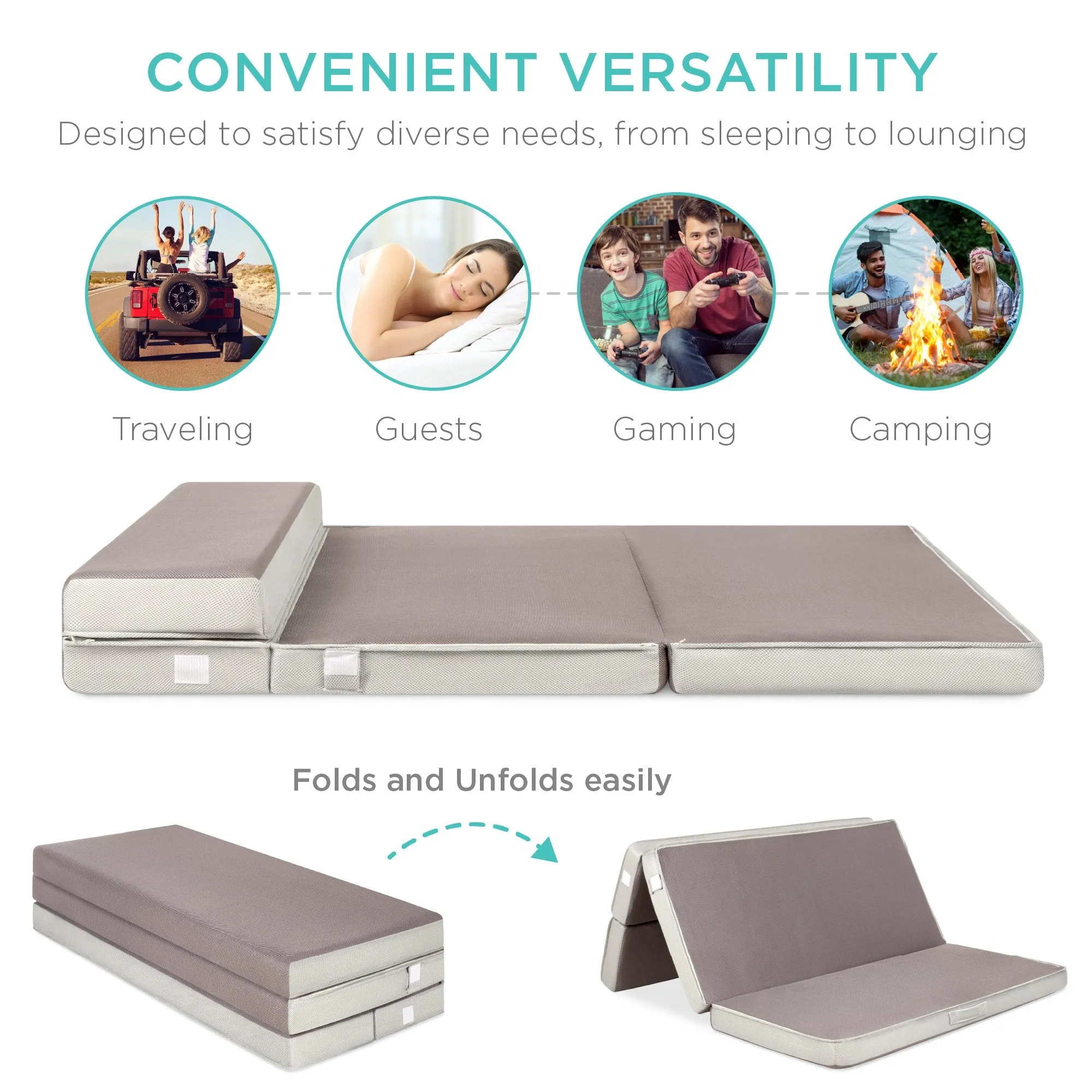 Folding Portable Mattress Topper w/ High-Density Foam