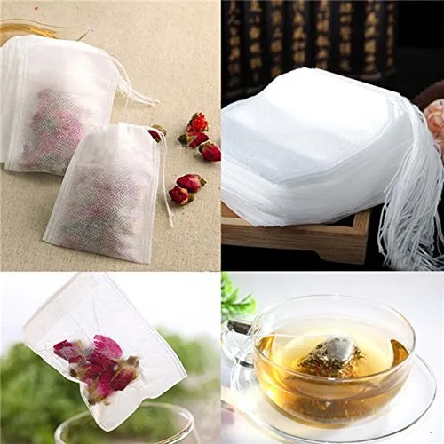 HASTHIP® 100 Pcs Disposable Tea Filter Bags, New Non-Woven Fabrics Empty Tea Bag with String Heal Filter Paper for Tea Leaf