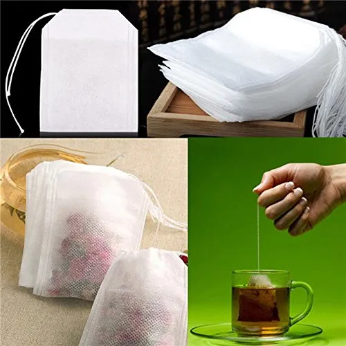 HASTHIP® 100 Pcs Disposable Tea Filter Bags, New Non-Woven Fabrics Empty Tea Bag with String Heal Filter Paper for Tea Leaf