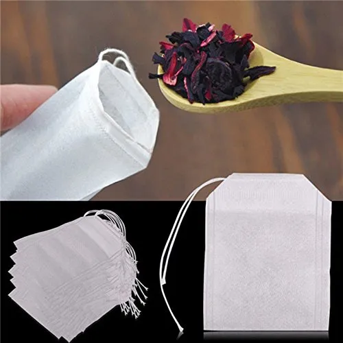 HASTHIP® 100 Pcs Disposable Tea Filter Bags, New Non-Woven Fabrics Empty Tea Bag with String Heal Filter Paper for Tea Leaf