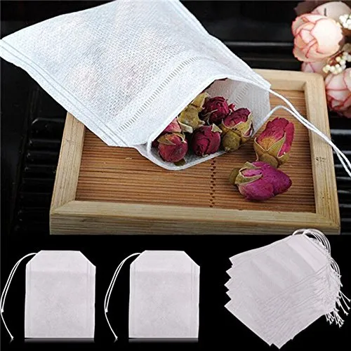 HASTHIP® 100 Pcs Disposable Tea Filter Bags, New Non-Woven Fabrics Empty Tea Bag with String Heal Filter Paper for Tea Leaf