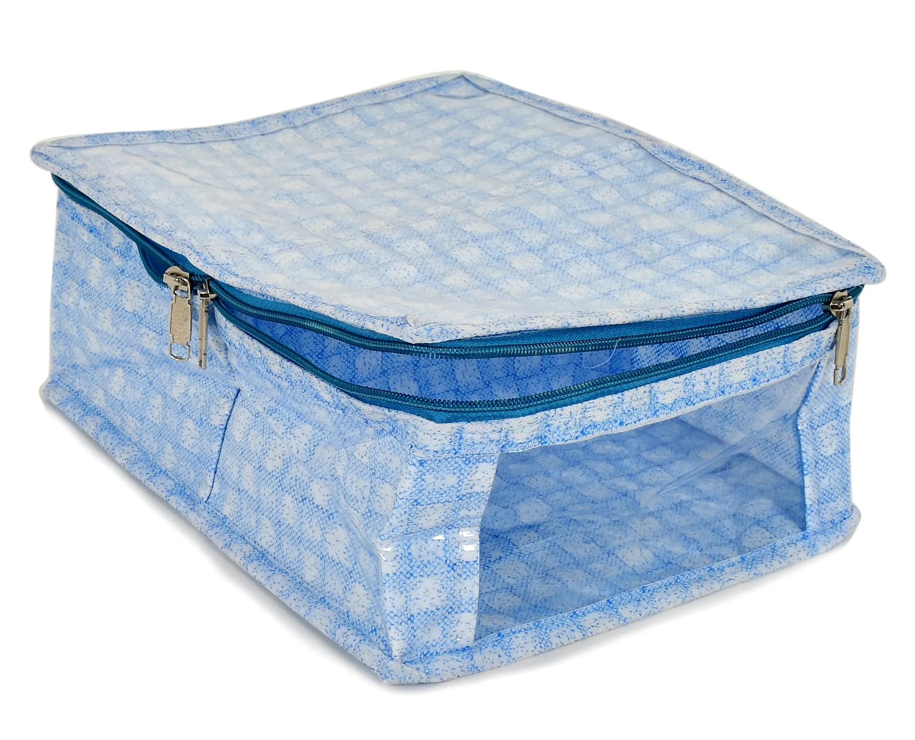 Kuber Industries Check Design PVC Travel Toiletry Bag|Undergarments Organizer Bag|2 Compartments & Tranasparent Window (Blue)