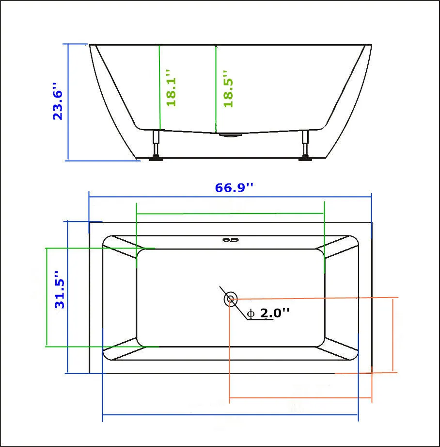 Legion Furniture WE6821 67" Acrylic Bathtub