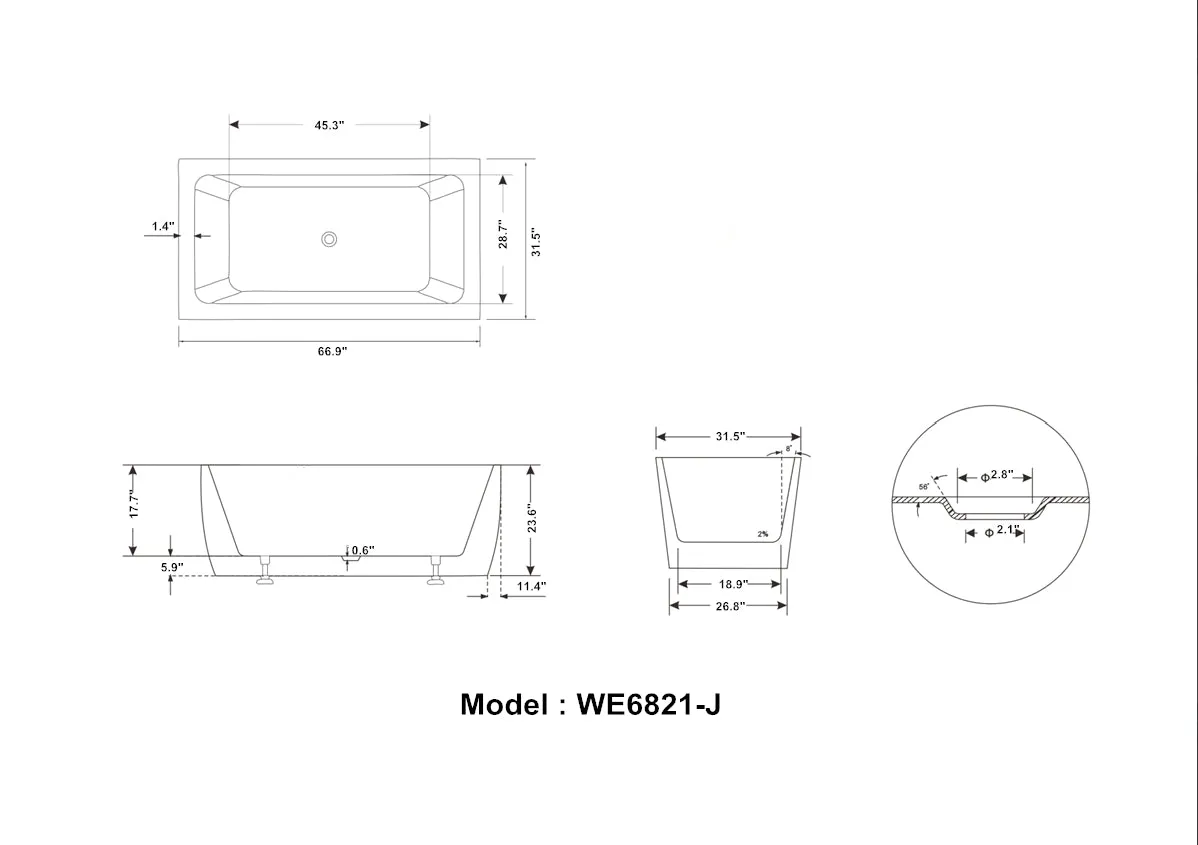 Legion Furniture WE6821 67" Acrylic Bathtub