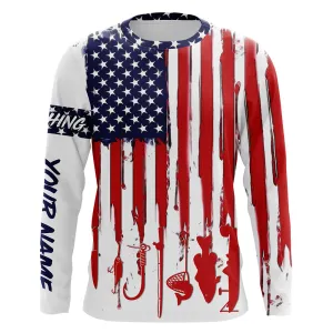 Personalized Name American Flag Fishing Shirt Fishing 3D Long Sleeve For Fisherman, Perfect Shirt for Fishing Lovers