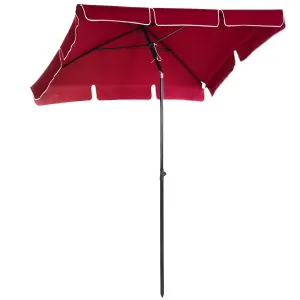 Red Rectangular Garden Parasol Aluminium Sun Umbrella Patio Garden Tilt 2M x 1.25M