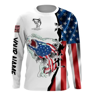 Walleye Fishing Legend American Flag Patriot Customize Name 3D Long Sleeves Fishing Shirts